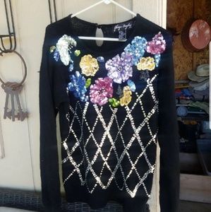 Black sequined floral sweater